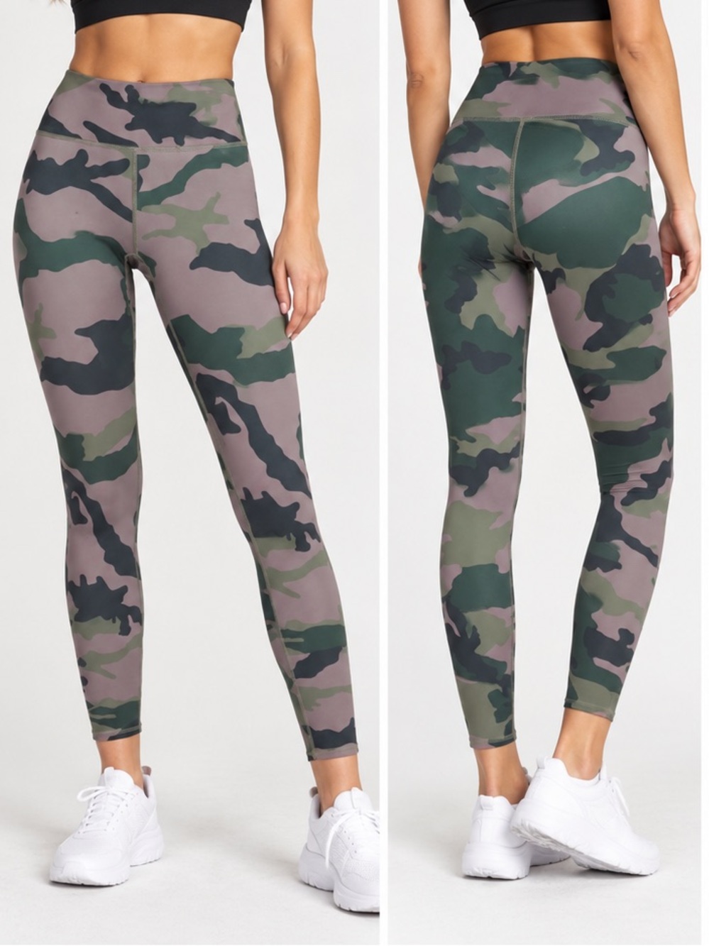AQUA Athletic XS Camo Leggings Green Gray High Rise Stretch Activewear